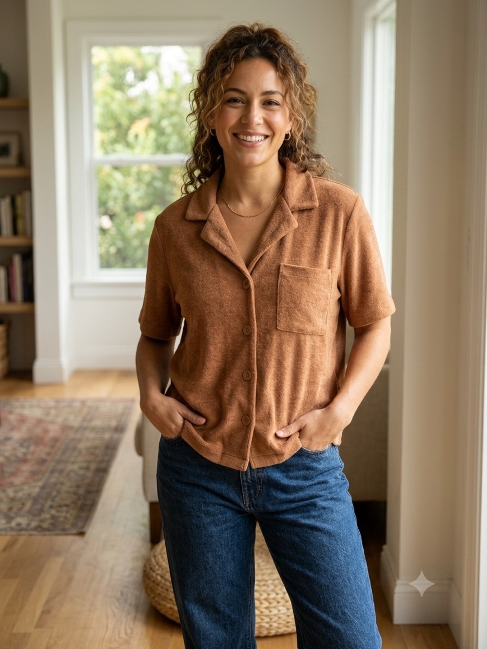 Marine Layer Brown Terry Short-Sleeve Button-Down